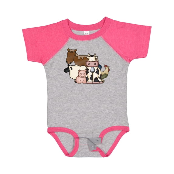 Inktastic Cute Horse, Sheep, Cow, Pig, and Rooster Farm Animals Boys or Girls Baby Bodysuit