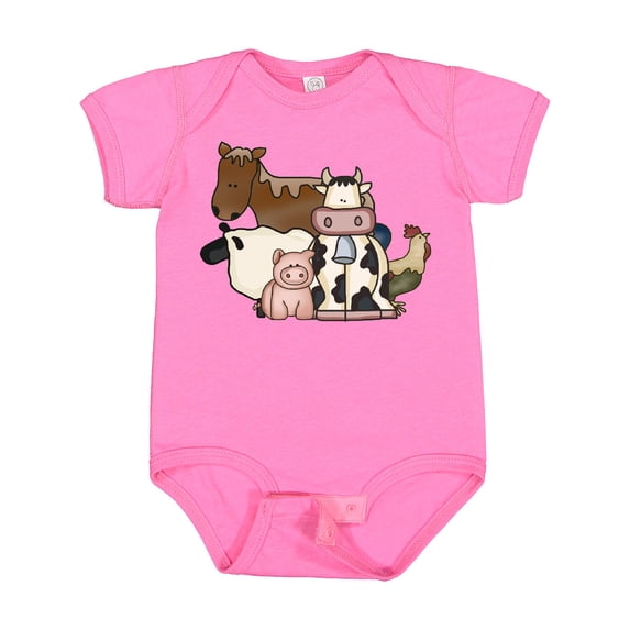 Inktastic Cute Horse, Sheep, Cow, Pig, and Rooster Farm Animals Boys or Girls Baby Bodysuit