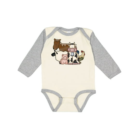 Inktastic Cute Horse, Sheep, Cow, Pig, and Rooster Farm Animals Boys or Girls Long Sleeve Baby Bodysuit
