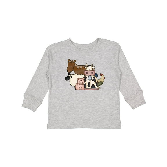 Inktastic Cute Horse, Sheep, Cow, Pig, and Rooster Farm Animals Boys or Girls Long Sleeve Toddler T-Shirt