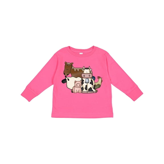Inktastic Cute Horse, Sheep, Cow, Pig, and Rooster Farm Animals Boys or Girls Long Sleeve Toddler T-Shirt