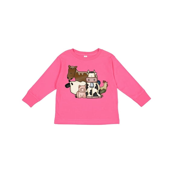 Inktastic Cute Horse, Sheep, Cow, Pig, and Rooster Farm Animals Boys or Girls Long Sleeve Toddler T-Shirt
