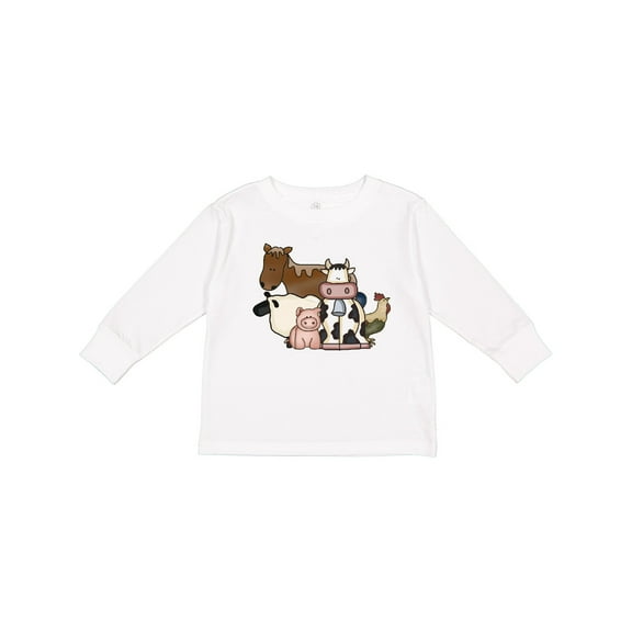 Inktastic Cute Horse, Sheep, Cow, Pig, and Rooster Farm Animals Boys or Girls Long Sleeve Toddler T-Shirt