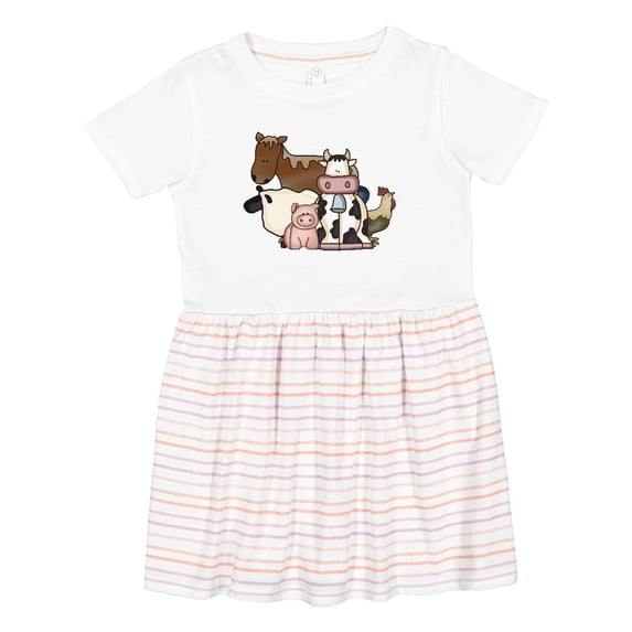 Inktastic Cute Horse, Sheep, Cow, Pig, and Rooster Farm Animals Girls Toddler Dress