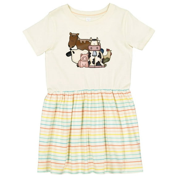Inktastic Cute Horse, Sheep, Cow, Pig, and Rooster Farm Animals Girls Toddler Dress