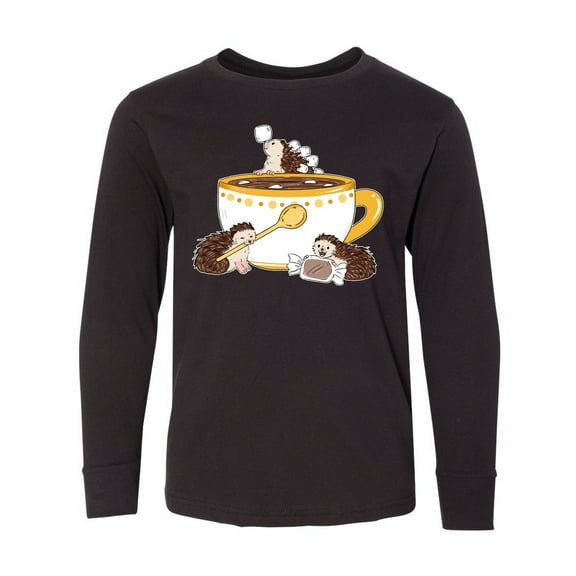 Inktastic Cute Hot Chocolate Hedgehogs Long Sleeve Youth T-Shirt