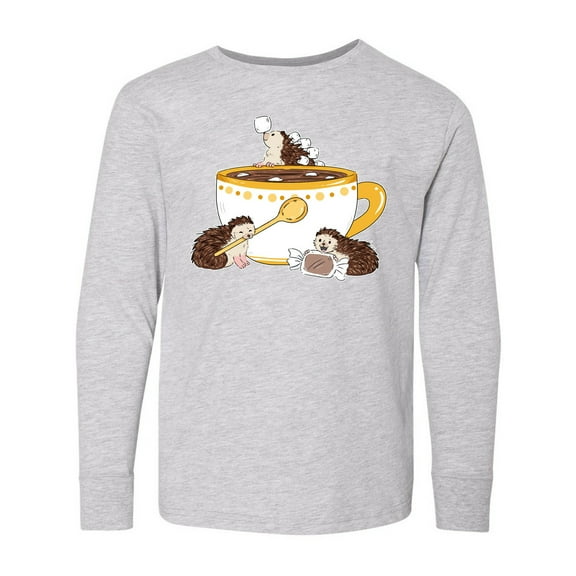 Inktastic Cute Hot Chocolate Hedgehogs Long Sleeve Youth T-Shirt