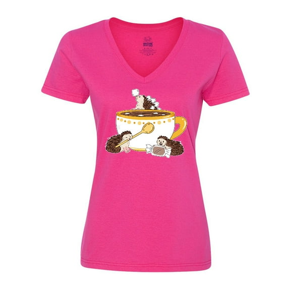 Inktastic Cute Hot Chocolate Hedgehogs Women's V-Neck T-Shirt