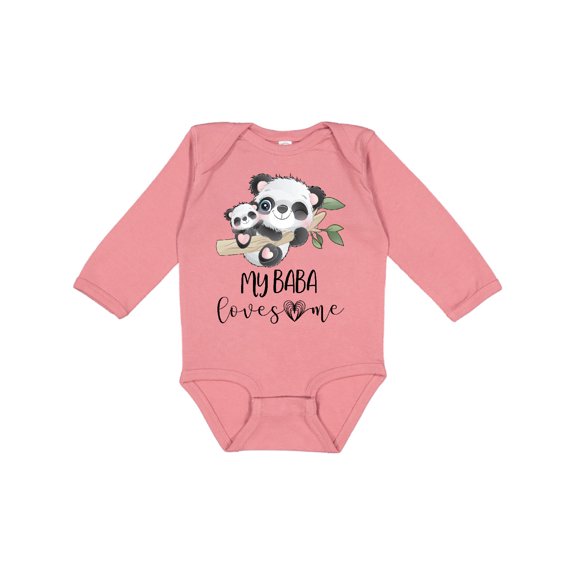 Inktastic Cute Kawaii Panda My Baba Loves Me Boys or Girls Long Sleeve Baby Bodysuit