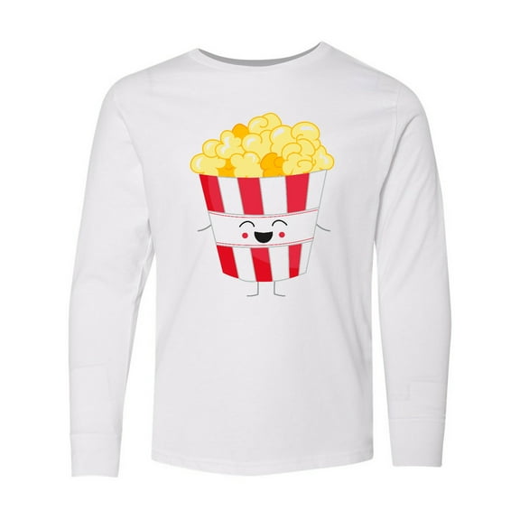 Inktastic Cute Kawaii Popcorn Long Sleeve Youth T-Shirt