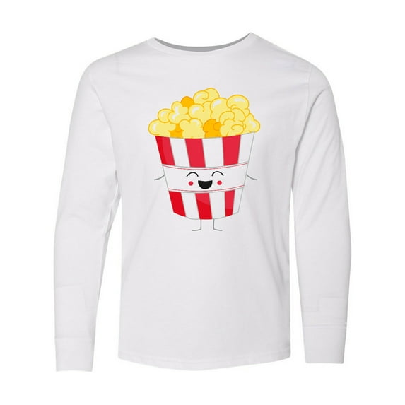 Inktastic Cute Kawaii Popcorn Long Sleeve Youth T-Shirt