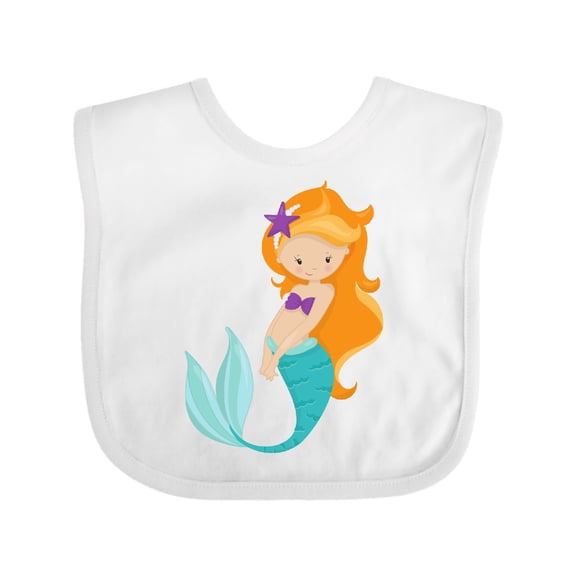 Inktastic Cute Little Mermaid, Orange Hair, Purple Sea Star Girls Baby Bib