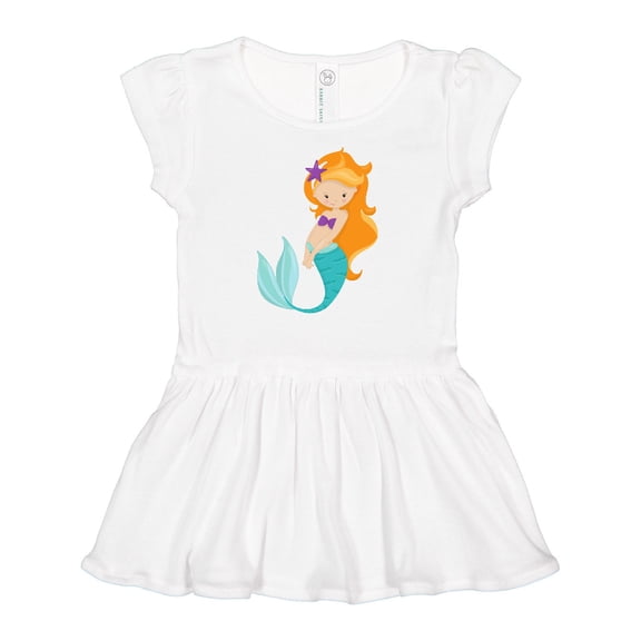Inktastic Cute Little Mermaid, Orange Hair, Purple Sea Star Girls Baby Dress