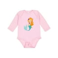 thumbnail image 1 of Inktastic Cute Little Mermaid, Orange Hair, Purple Sea Star Girls Long Sleeve Baby Bodysuit, 1 of 5