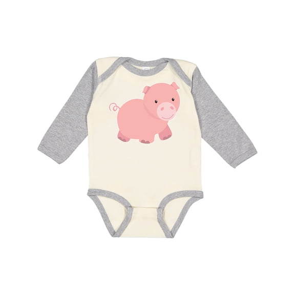 Inktastic Cute Little Pink Farm Pig Boys or Girls Long Sleeve Baby Bodysuit