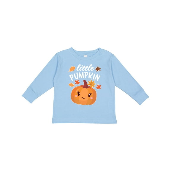Inktastic Cute Little Pumpkin with Fall Leaves Boys or Girls Long Sleeve Toddler T-Shirt