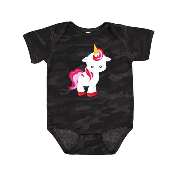 Inktastic Cute Little Unicorn With Red And Pink Mane, Hearts Girls Baby Bodysuit
