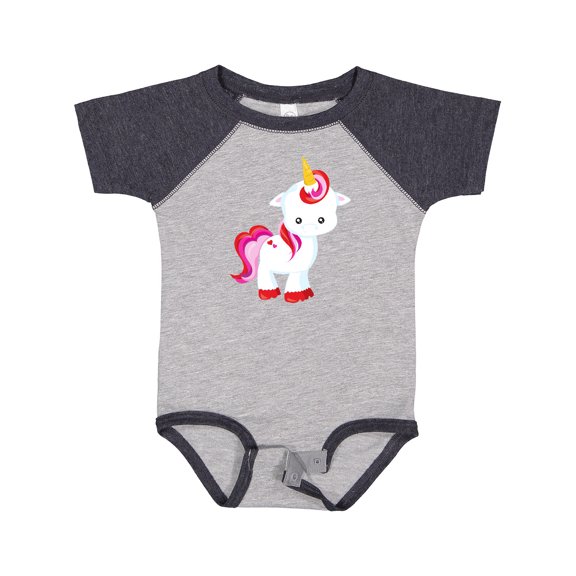 Inktastic Cute Little Unicorn With Red And Pink Mane, Hearts Girls Baby Bodysuit