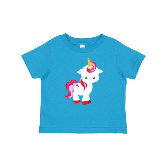 Inktastic Cute Little Unicorn With Red And Pink Mane, Hearts Girls Baby T-Shirt