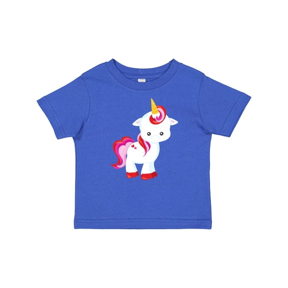 Inktastic Cute Little Unicorn With Red And Pink Mane, Hearts Girls Baby T-Shirt