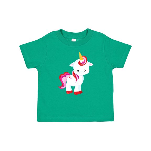Inktastic Cute Little Unicorn With Red And Pink Mane, Hearts Girls Baby T-Shirt