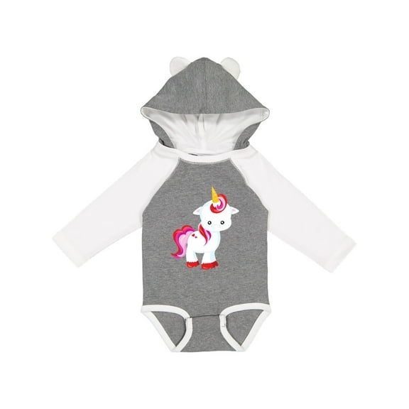 Inktastic Cute Little Unicorn With Red And Pink Mane, Hearts Girls Long Sleeve Baby Bodysuit