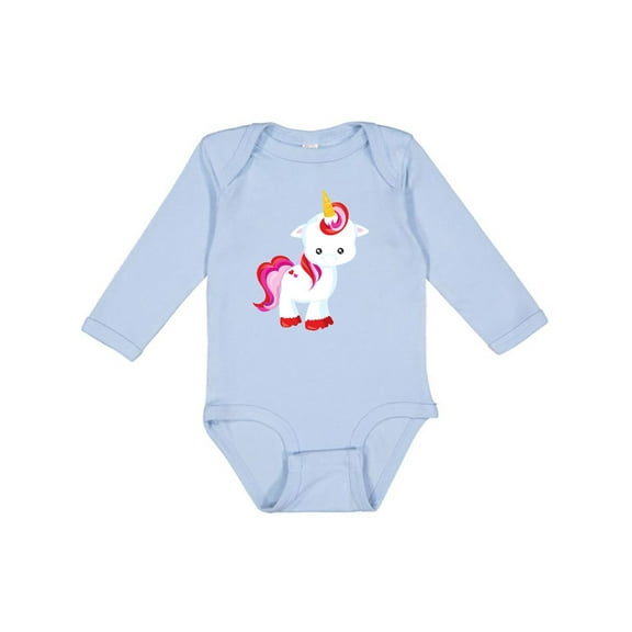 Inktastic Cute Little Unicorn With Red And Pink Mane, Hearts Girls Long Sleeve Baby Bodysuit