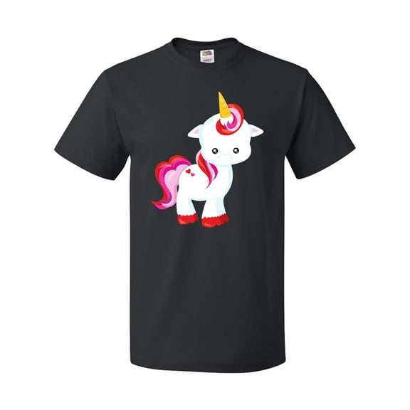 Inktastic Cute Little Unicorn With Red And Pink Mane, Hearts T-Shirt