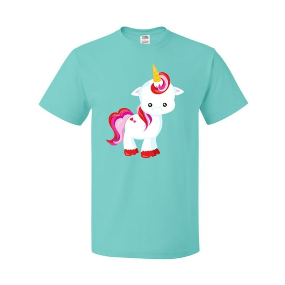 Inktastic Cute Little Unicorn With Red And Pink Mane, Hearts T-Shirt