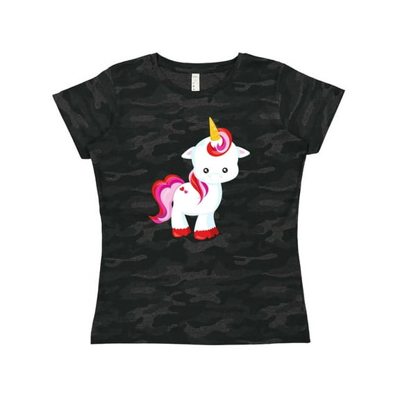 Inktastic Cute Little Unicorn With Red And Pink Mane, Hearts Women's T-Shirt