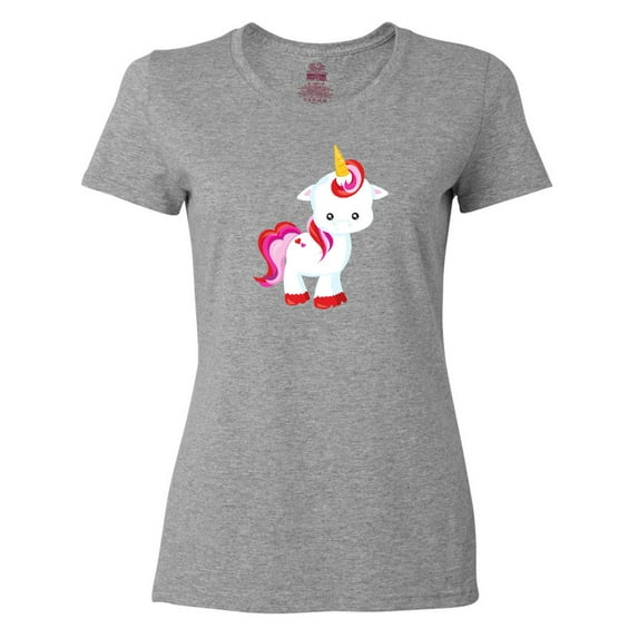 Inktastic Cute Little Unicorn With Red And Pink Mane, Hearts Women's T-Shirt