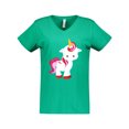 thumbnail image 1 of Inktastic Cute Little Unicorn With Red And Pink Mane, Hearts Women's V-Neck T-Shirt, 1 of 5