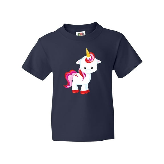 Inktastic Cute Little Unicorn With Red And Pink Mane, Hearts Youth T-Shirt