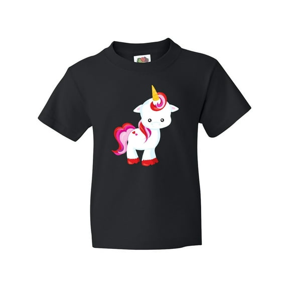 Inktastic Cute Little Unicorn With Red And Pink Mane, Hearts Youth T-Shirt