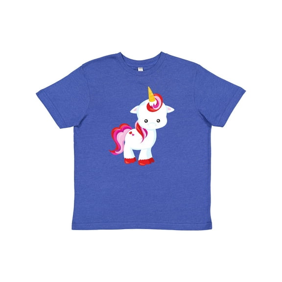 Inktastic Cute Little Unicorn With Red And Pink Mane, Hearts Youth T-Shirt