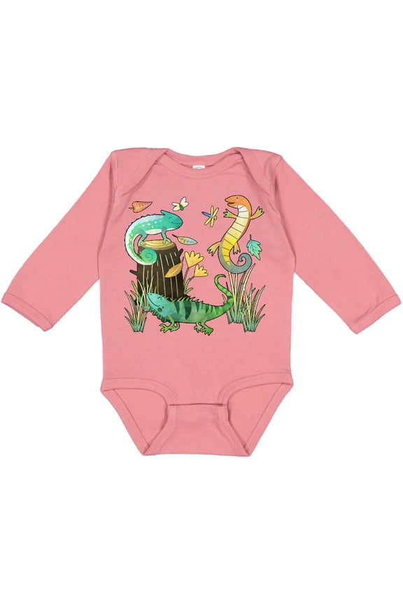 Cute Lizards Hanging out Boys or Girls Long Sleeve Baby Bodysuit