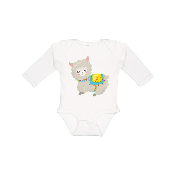 Inktastic Cute Llama with Colorful Blanket Boys or Girls Long Sleeve Baby Bodysuit