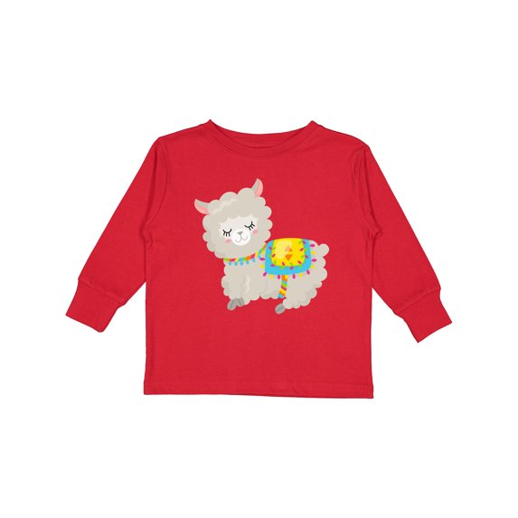 Inktastic Cute Llama with Colorful Blanket Boys or Girls Long Sleeve Toddler T-Shirt