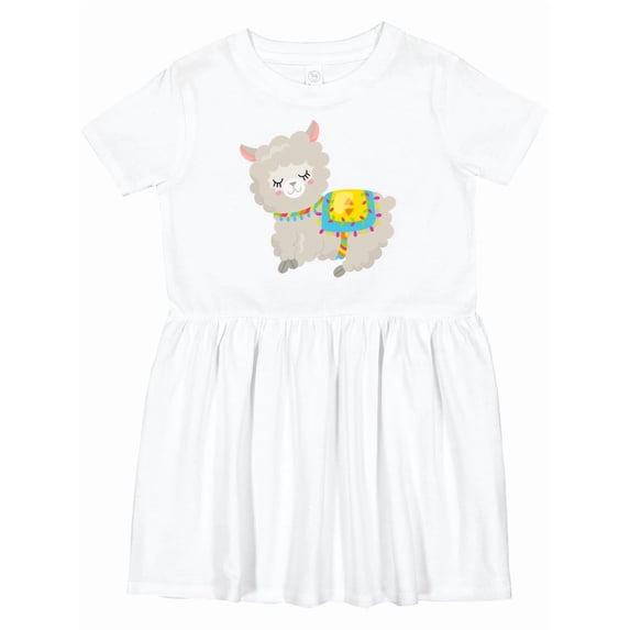 Inktastic Cute Llama with Colorful Blanket Girls Toddler Dress