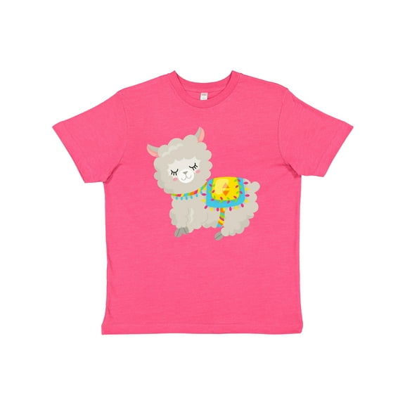 Inktastic Cute Llama with Colorful Blanket Youth T-Shirt