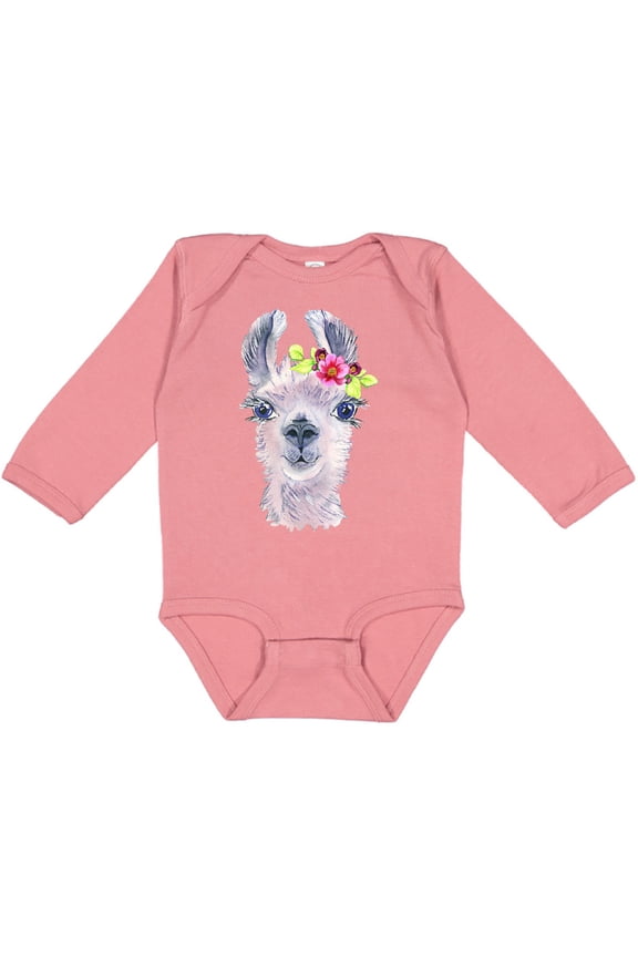 Cute Llama with Flower Boys or Girls Long Sleeve Baby Bodysuit