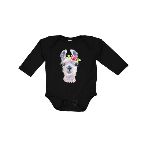 Inktastic Cute Llama with Flower Boys or Girls Long Sleeve Baby Bodysuit