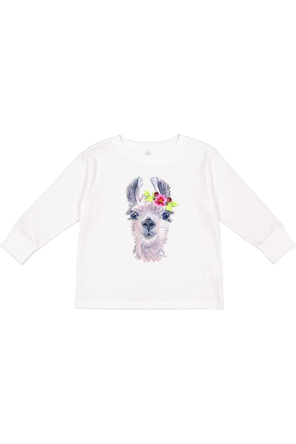Cute Llama with Flower Boys or Girls Long Sleeve Toddler T-Shirt