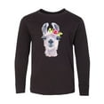 thumbnail image 1 of Inktastic Cute Llama with Flower Long Sleeve Youth T-Shirt, 1 of 5