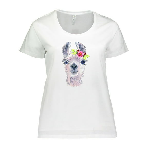 Inktastic Cute Llama with Flower Women's Plus Size T-Shirt
