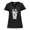 thumbnail image 1 of Inktastic Cute Llama with Flower Women's Plus Size V-Neck T-Shirt, 1 of 5