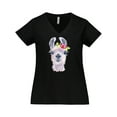 thumbnail image 1 of Inktastic Cute Llama with Flower Women's Plus Size V-Neck T-Shirt, 1 of 5