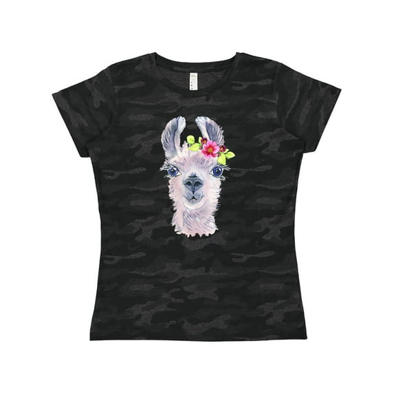 Inktastic Cute Llama with Flower Women's T-Shirt