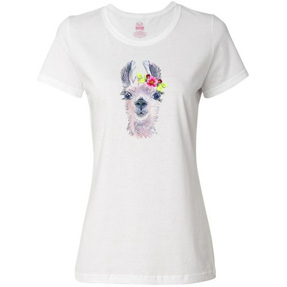 Inktastic Cute Llama with Flower Women's T-Shirt