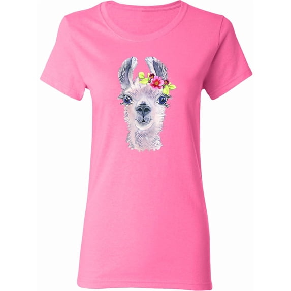 Inktastic Cute Llama with Flower Women's T-Shirt